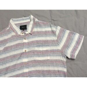 Rails Mens Shirt Striped Button Front XL Red Blue White Linen Blend Short Sleeve